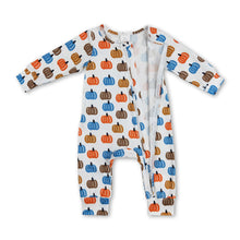 Load image into Gallery viewer, Blue pumpkin long sleeves baby boys zipper fall romper