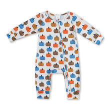 Load image into Gallery viewer, Blue pumpkin long sleeves baby boys zipper fall romper