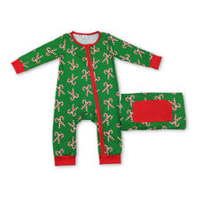 Load image into Gallery viewer, Green candy cane baby boys Christmas zipper romper