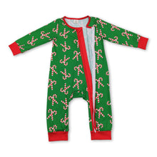 Load image into Gallery viewer, Green candy cane baby boys Christmas zipper romper