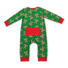 Load image into Gallery viewer, Green candy cane baby boys Christmas zipper romper