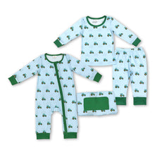 Load image into Gallery viewer, Long sleeves green tractor baby boy zipper farm romper