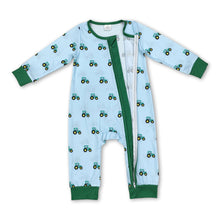 Load image into Gallery viewer, Long sleeves green tractor baby boy zipper farm romper
