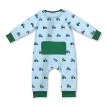 Load image into Gallery viewer, Long sleeves green tractor baby boy zipper farm romper