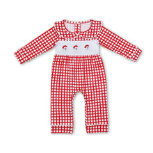 Load image into Gallery viewer, Red plaid long sleeves santa baby boy Christmas romper