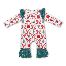 Load image into Gallery viewer, Polka dots bow gift baby girls ruffle Christmas romper