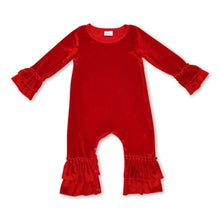 Load image into Gallery viewer, Red velvet ruffle baby girls Christmas romper