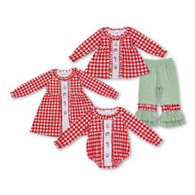 Load image into Gallery viewer, Plaid santa deer candy cane baby girls Christmas romper