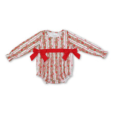 Load image into Gallery viewer, Long sleeves bow baby girls Christmas romper