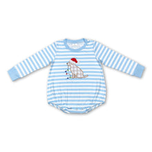 Load image into Gallery viewer, Light blue stripe dog Christmas lighting baby boys romper