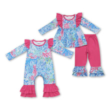 Load image into Gallery viewer, Pink long sleeves ruffle watercolor baby girls romper