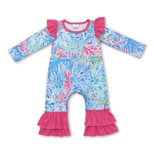 Load image into Gallery viewer, Pink long sleeves ruffle watercolor baby girls romper