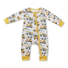 Load image into Gallery viewer, Yellow constructions Christmas tree baby boy zipper romper