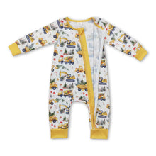 Load image into Gallery viewer, Yellow constructions Christmas tree baby boy zipper romper