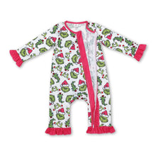 Load image into Gallery viewer, Hot pink green face Christmas tree baby girls zipper romper