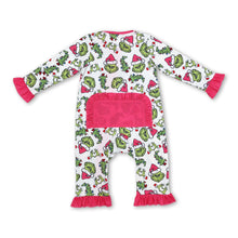 Load image into Gallery viewer, Hot pink green face Christmas tree baby girls zipper romper
