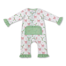 Load image into Gallery viewer, Ruffle Christmas berry pink bow baby girls zipper romper