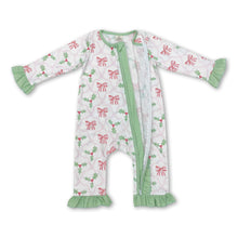 Load image into Gallery viewer, Ruffle Christmas berry pink bow baby girls zipper romper