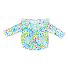 Load image into Gallery viewer, Long sleeves watercolor mint floral baby girls romper