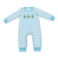 Load image into Gallery viewer, Light blue plaid Christmas tree baby boy romper