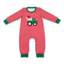Load image into Gallery viewer, Red santa truck stripe baby boy Christmas romper