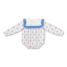 Load image into Gallery viewer, Light blue ruffle long sleeves floral baby girls romper