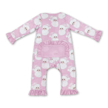 Load image into Gallery viewer, Pink santa ruffle baby girls Christmas zipper romper