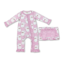 Load image into Gallery viewer, Pink santa ruffle baby girls Christmas zipper romper