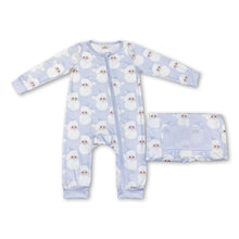Load image into Gallery viewer, Light blue santa baby boys Christmas zipper romper