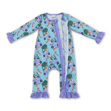 Load image into Gallery viewer, Lavender dog candy cane Christmas tree car girls zipper romper