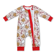 Load image into Gallery viewer, Cookie milk candy cane baby kids Christmas zipper romper