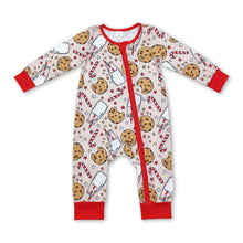Load image into Gallery viewer, Cookie milk candy cane baby kids Christmas zipper romper