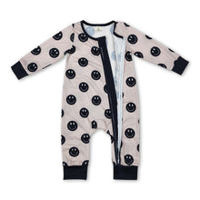 Load image into Gallery viewer, Long sleeves black smile baby boys zipper romper