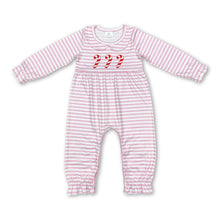 Load image into Gallery viewer, Pink stripe candy cane baby girl Christmas romper