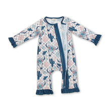 Load image into Gallery viewer, Plaid cactus bull skull floral baby girls zipper romper