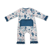 Load image into Gallery viewer, Plaid cactus bull skull floral baby girls zipper romper