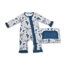 Load image into Gallery viewer, Plaid cactus bull skull floral baby girls zipper romper