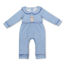 Load image into Gallery viewer, Blue stripe long sleeves dog baby boys romper
