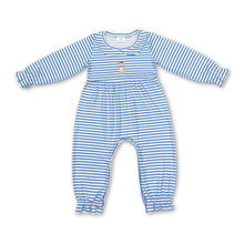Load image into Gallery viewer, Blue stripe ruffle long sleeves dog baby girls romper