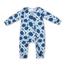 Load image into Gallery viewer, Turquoise pumpkin plaid babyboys fall zipper romper