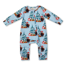 Load image into Gallery viewer, Christmas tree highland cow baby kids zipper romper