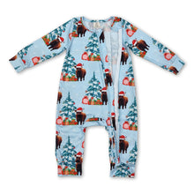 Load image into Gallery viewer, Christmas tree highland cow baby kids zipper romper