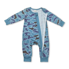 Load image into Gallery viewer, Light green camo long sleeves baby boy zipper romper
