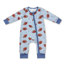 Load image into Gallery viewer, Light blue football long sleeves baby boy zipper romper