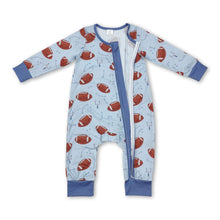 Load image into Gallery viewer, Light blue football long sleeves baby boy zipper romper
