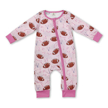 Load image into Gallery viewer, Pink football long sleeves baby girls zipper romper