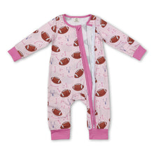 Load image into Gallery viewer, Pink football long sleeves baby girls zipper romper