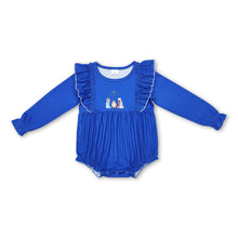 Load image into Gallery viewer, Blue long sleeves nativity baby girl Christmas romper