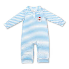 Load image into Gallery viewer, Light blue stripe long sleeves santa baby boy Christmas romper