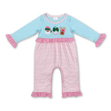 Load image into Gallery viewer, Santa deer long sleeves pink stripe baby Christmas romper